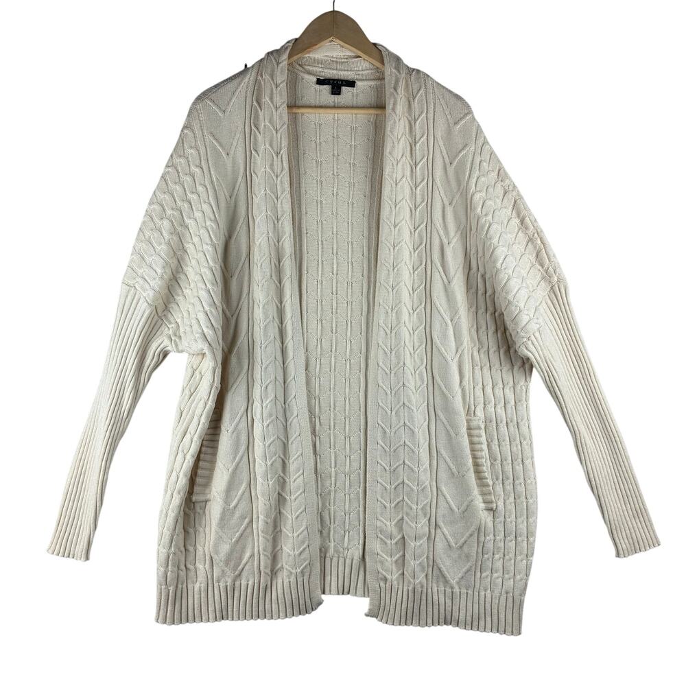Cyrus Open Front Cardigan Women's Large Cream White Cable Knit Grandpa Sweater